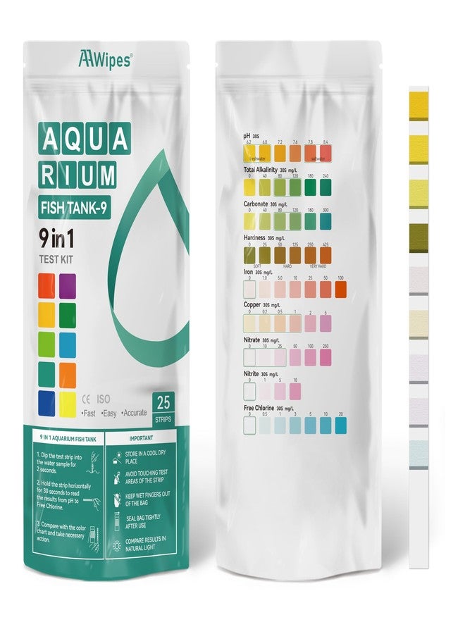 AAwipes Fish Tank Water Test Strips 9-in-1 |25 Strips | Freshwater & Saltwater Tanks Quick & Accurate Water Testing Test pH, Carbonate, Copper, Alkalinity, Hardness, Chlorine, Nitrate, Nitrite, etc - Image 1